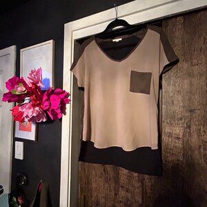 Pleione Brown Tan Blouse Small